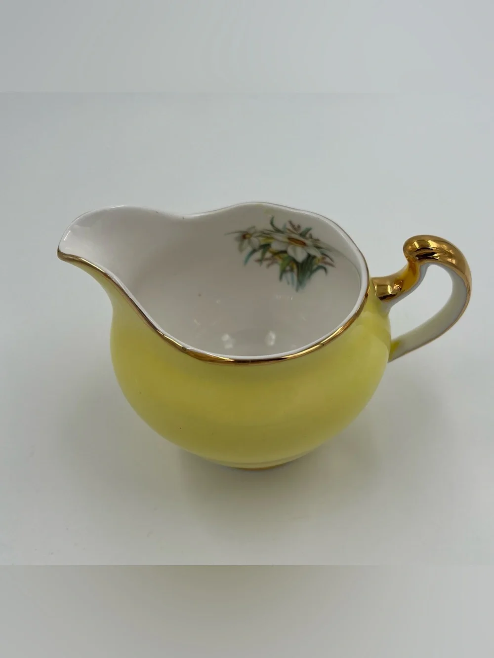 Vintage Yellow Milk Creamer Pitcher Daffodils Fine Bone China By Argyle England